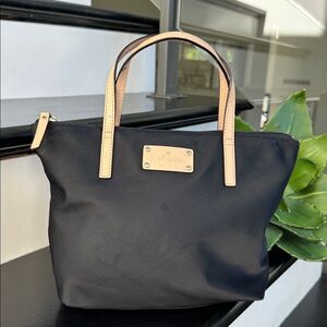 Kate Spade black nylon genuine leather small tote handbag clean versatile